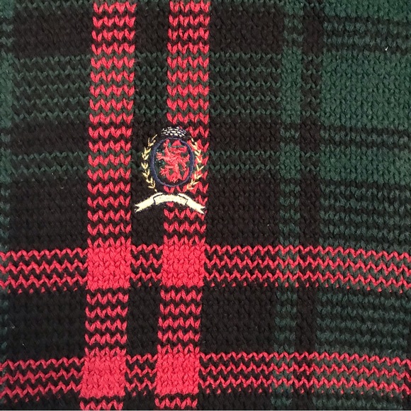 Vintage Tommy Hilfiger Sweater Adult Size Large Hunter Green Plaid Crest Men 90s - Picture 5 of 8